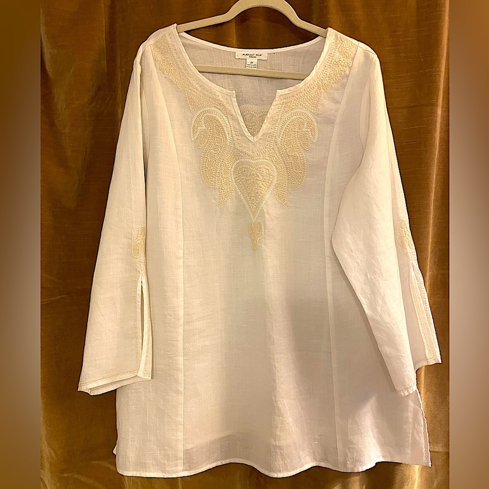 August Silk 100 % Linen Long Sleeve Sz 2X Women's Shirt